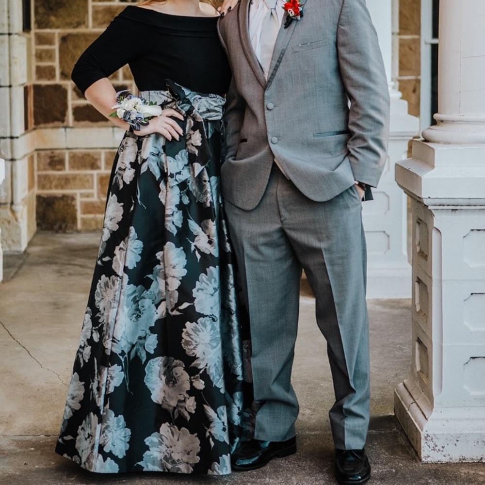 Off the Shoulder Black Floral Prom Dress